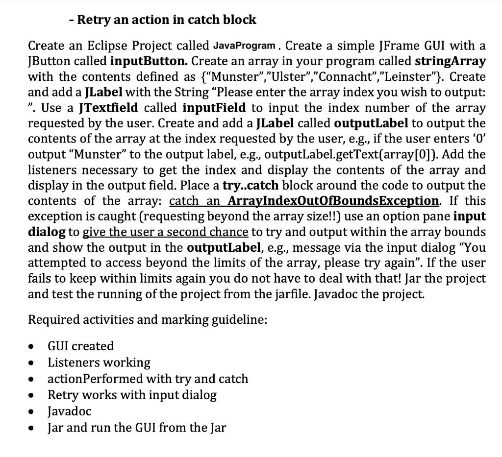 can you please help me to solve this java program Create an