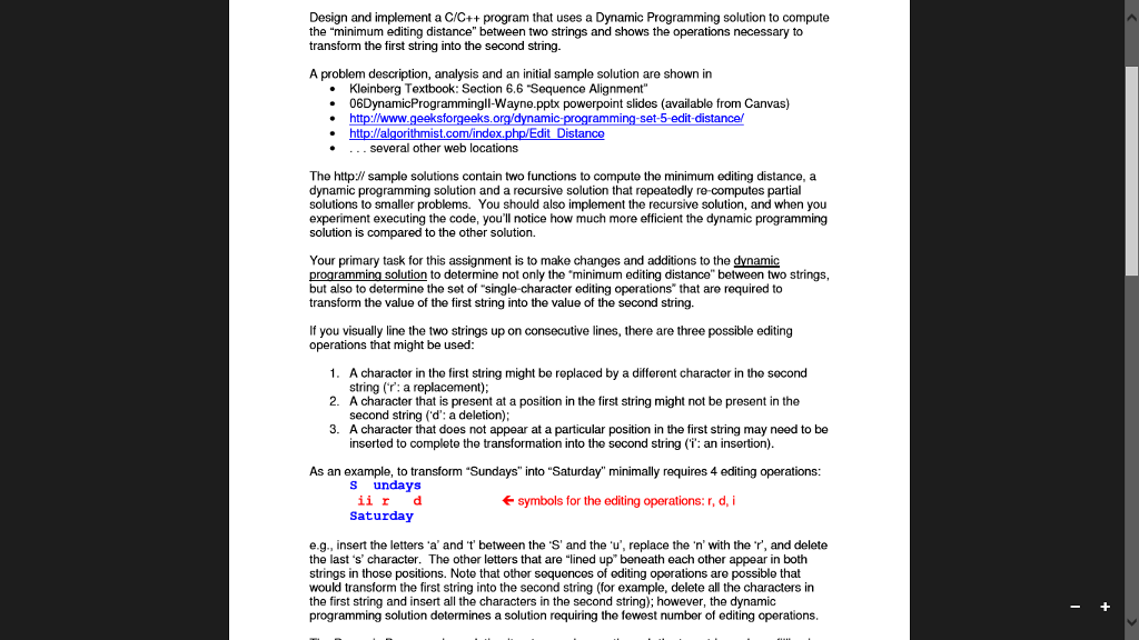 Hi, I really need help using dynamic programming to find the edit