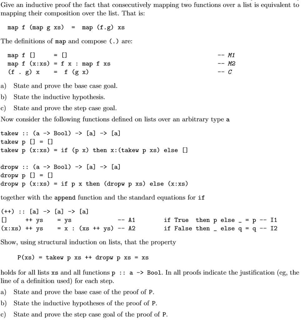 Give an inductive proof the fact that consecutively mapping two functions over