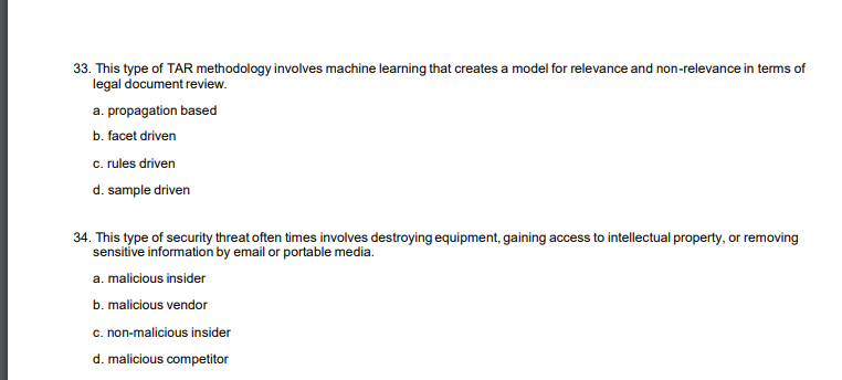 33. This type of TAR methodology involves machine learning that creates
