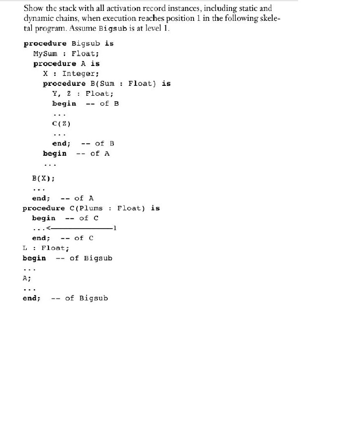  Show the stack with all activation record instances, including static and