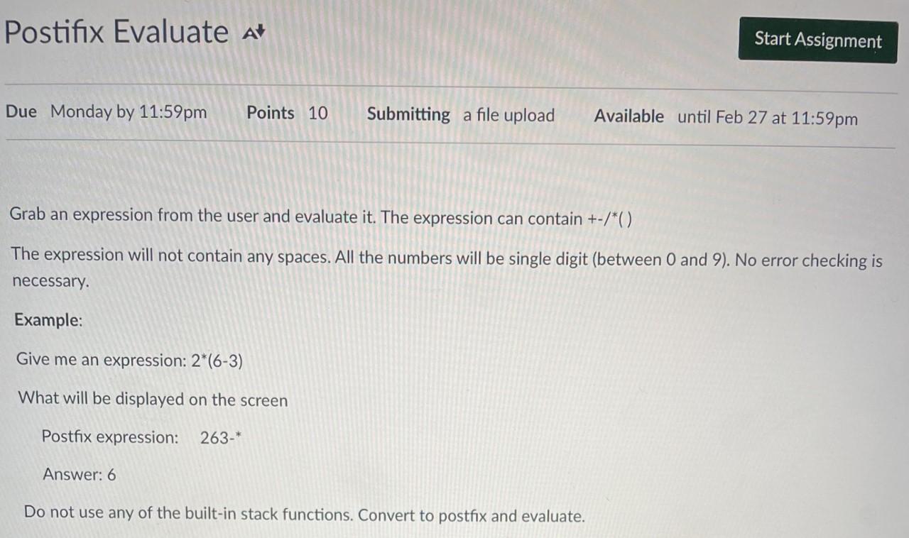  Grab an expression from the user and evaluate it. The expression