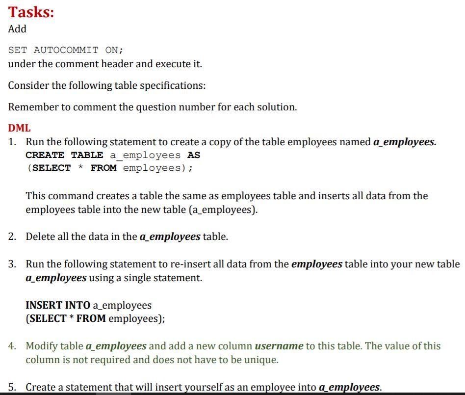  please solve this in sql asap .thank you Tasks: Add SET