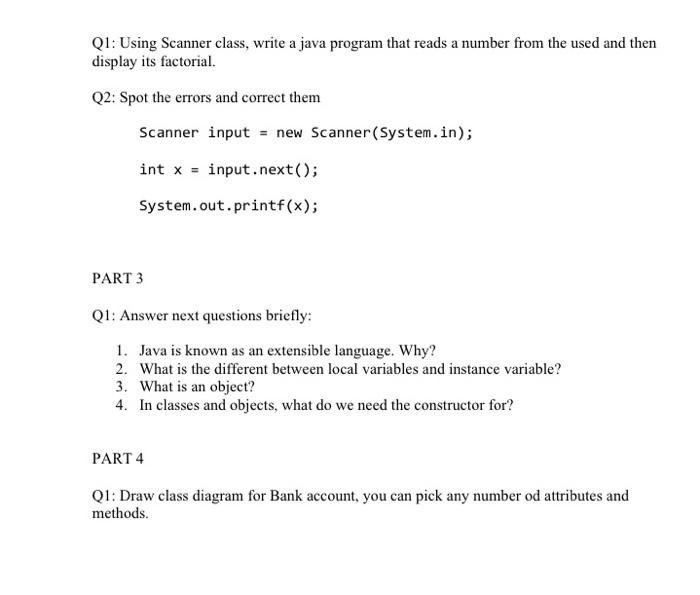  object orinted -java Q1: Using Scanner class, write a java program