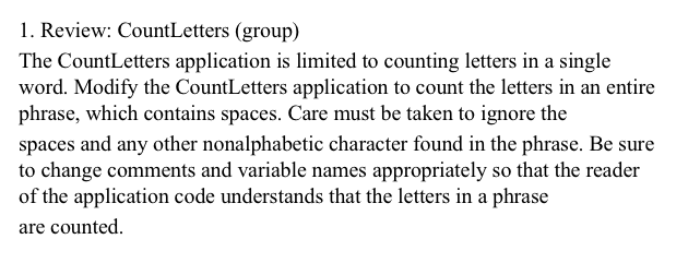 to counting letters in a single word. Modify the CountLetters application to