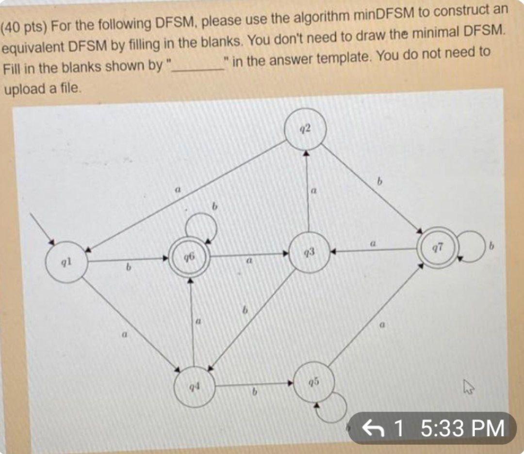  (40 pts) For the following DFSM, please use the algorithm minDFSM