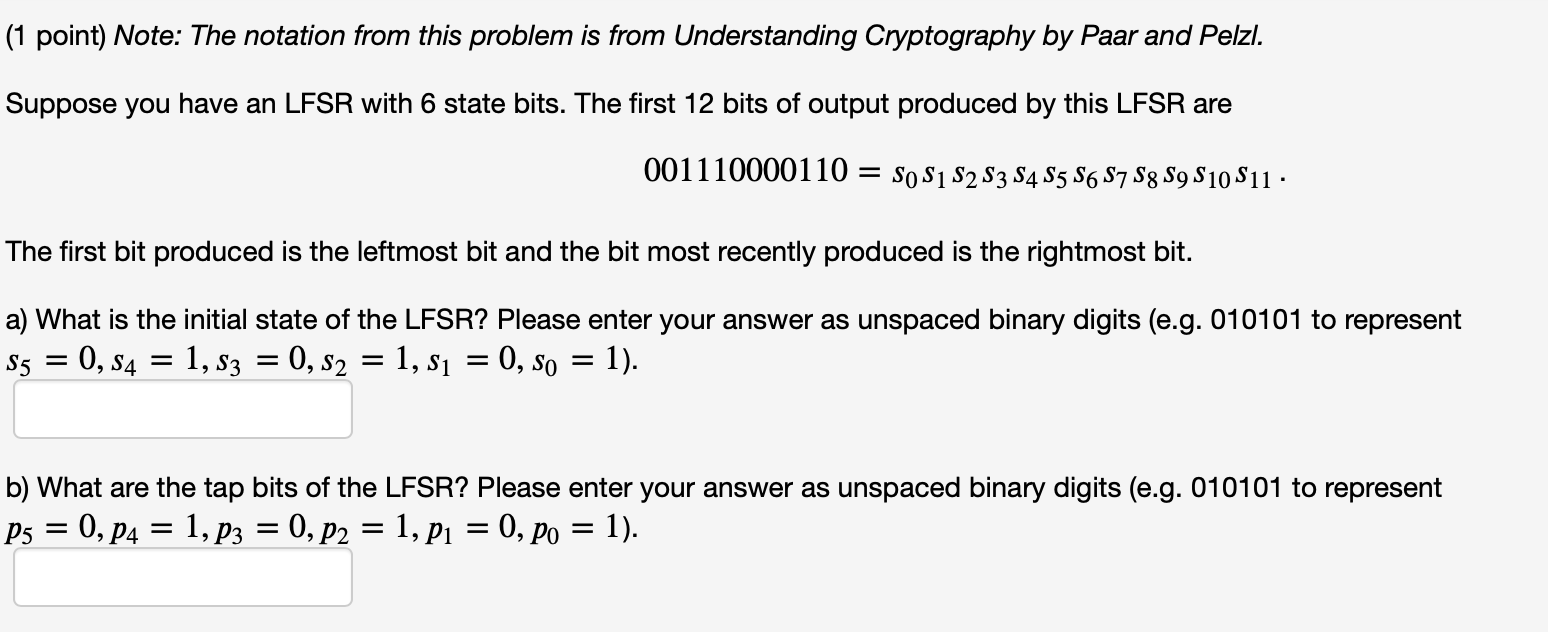  (1 point) Note: The notation from this problem is from Understanding