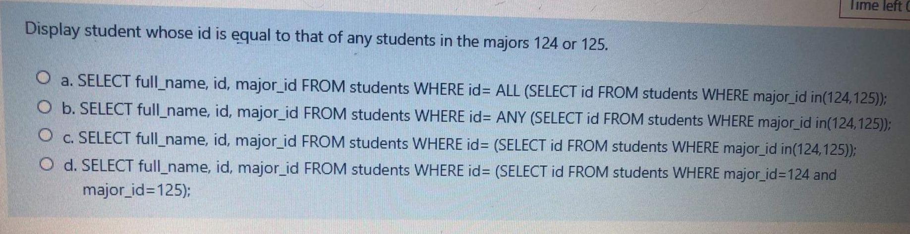 oracle sql 11g Time left Display student whose id is equal to