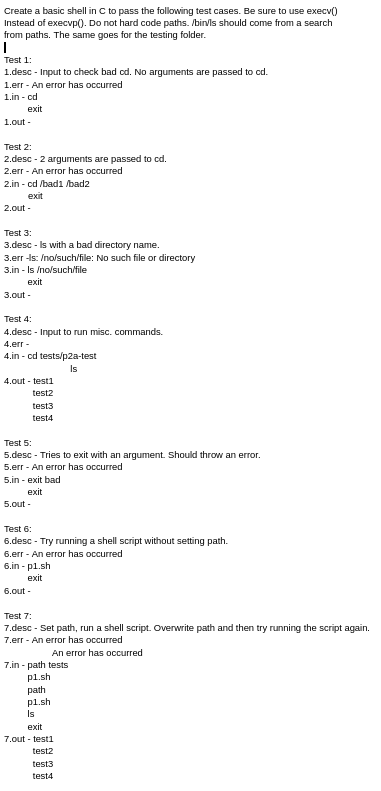  Create a basic shell program in C called wish to pass