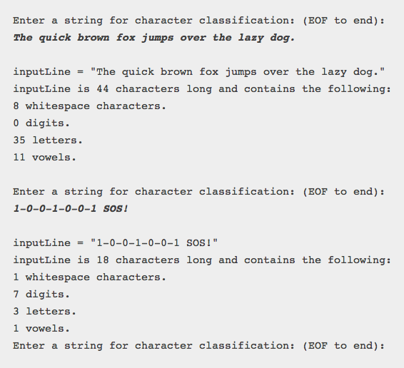 Write a Java program to gather information about strings. Write your own