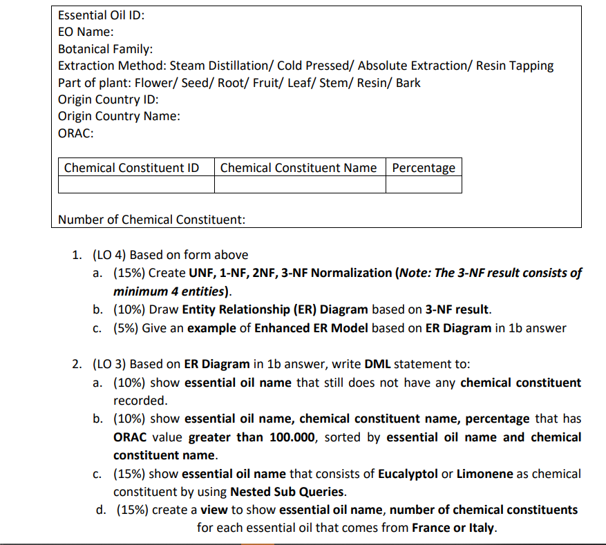 Solve this by using SQL Server, thank you Essential Oil ID: EO