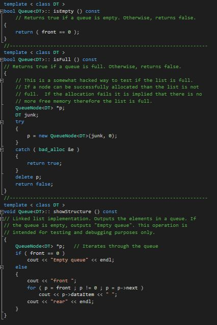 the enqueue function according to the comments in queuelnk.h Implement the check-out