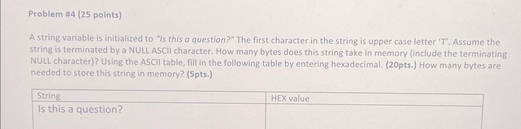  Problem #4(25 points) A string variable is initialized to "Is this