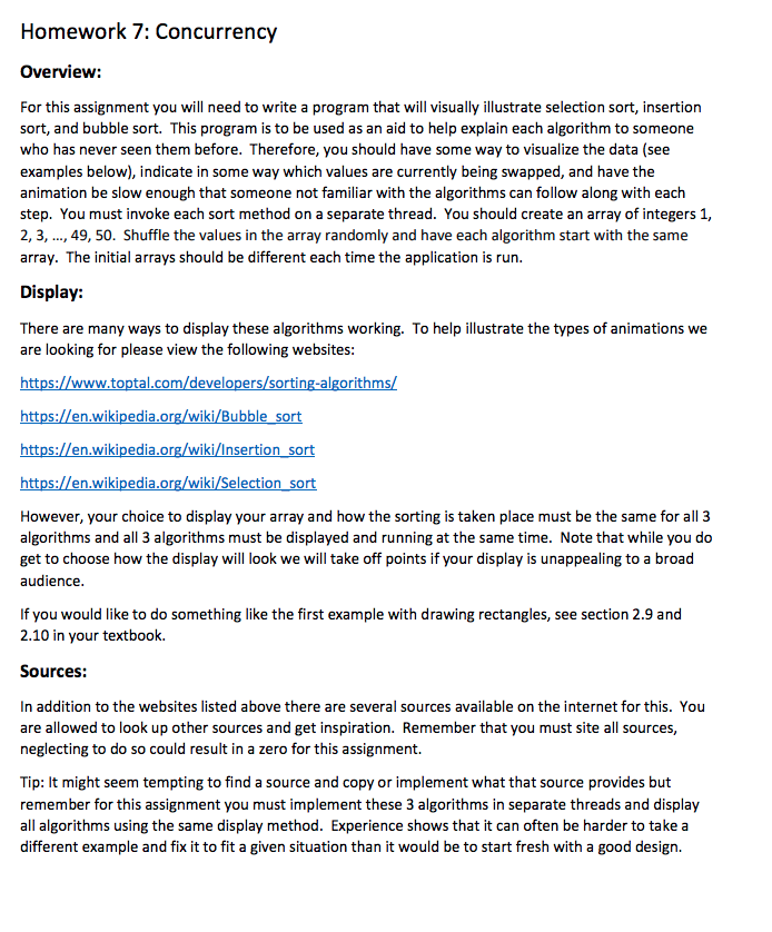 Homework 7: Concurrency Overview: For this assignment you will need to