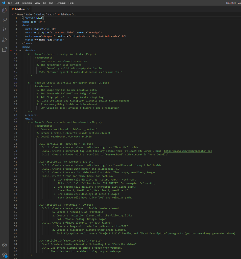  File Edit Selection View Go Run Terminal Help lab4.html - Visi