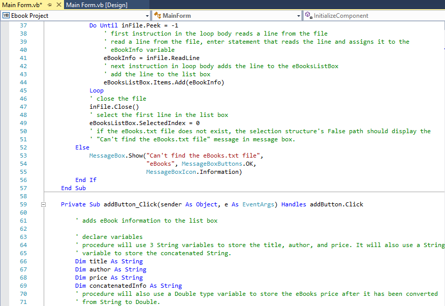 program. This exercise is from the "Microsoft Visual Basic 2015 RELOADED 6th