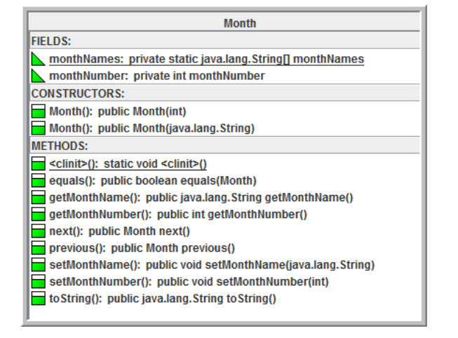 shown ABOVE. Class Month will need an integer instance field named monthNumber
