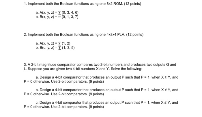  1. Implement both the Boolean functions using one 8x2 ROM. (12