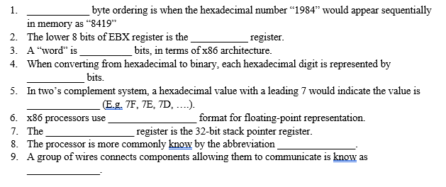 please help!! this is CSCI 2333 1. byte ordering is when