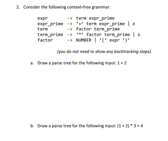  2. Consider the following context-free grammar: > term expr_prime expr expr-prime-)