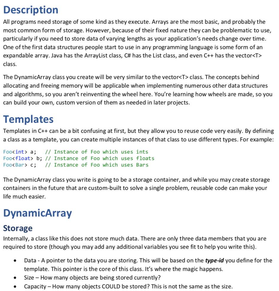 Here's main.cpp. I need DynamicArray.h: #include #include #include #include "DynamicArray.h" using namespace