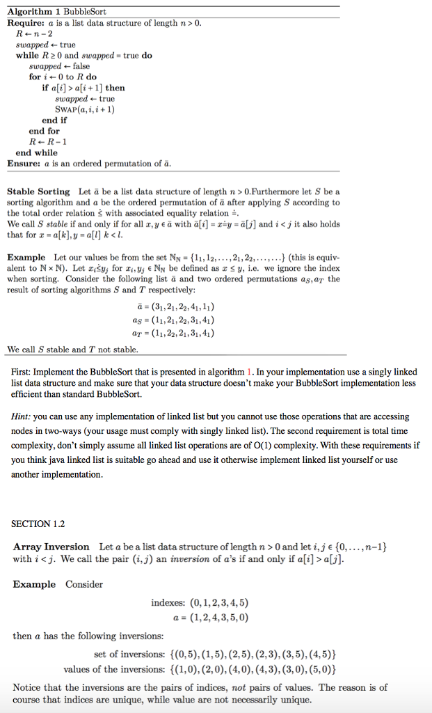 Question: Implement an algorithm that counts the inversions of your linked