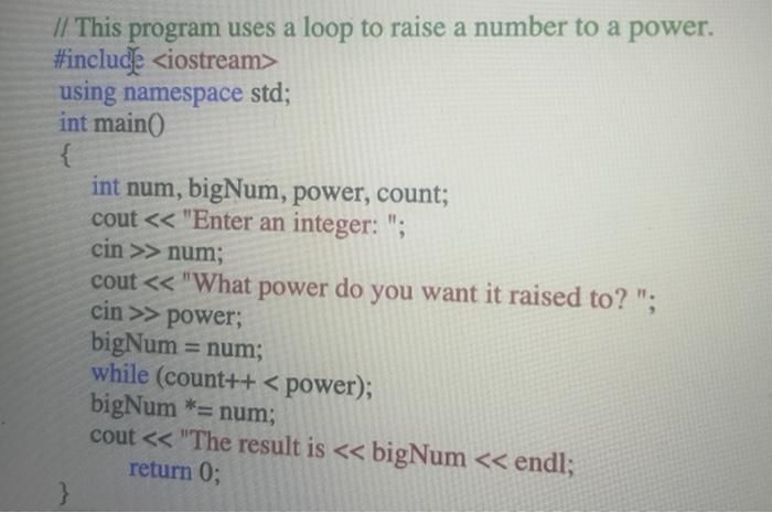  Build an execution table to calculate 3 ^ 4 #include using