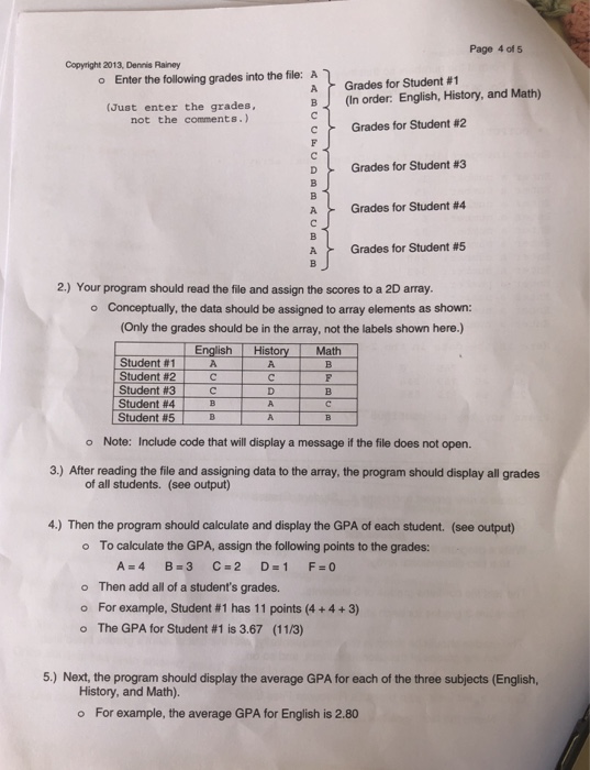 array to functions) Create a new project and name it: Student_ Grades