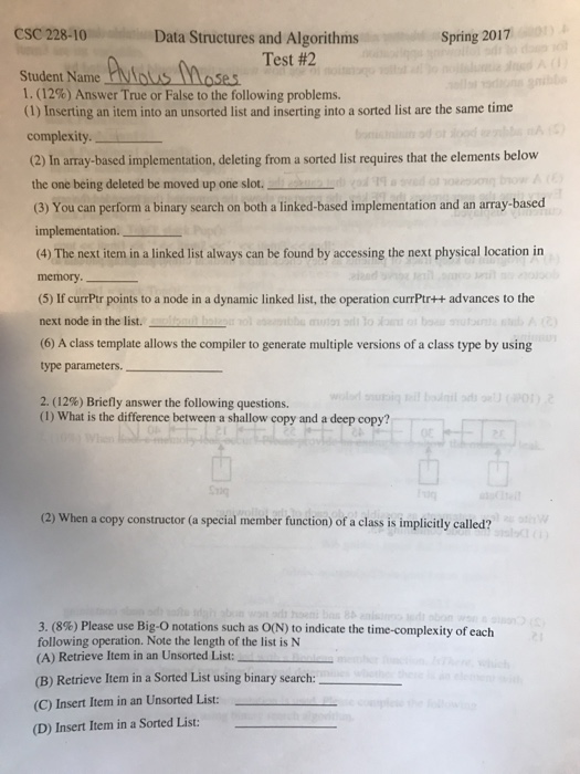  Inserting an item into an unsorted list and inserting into a