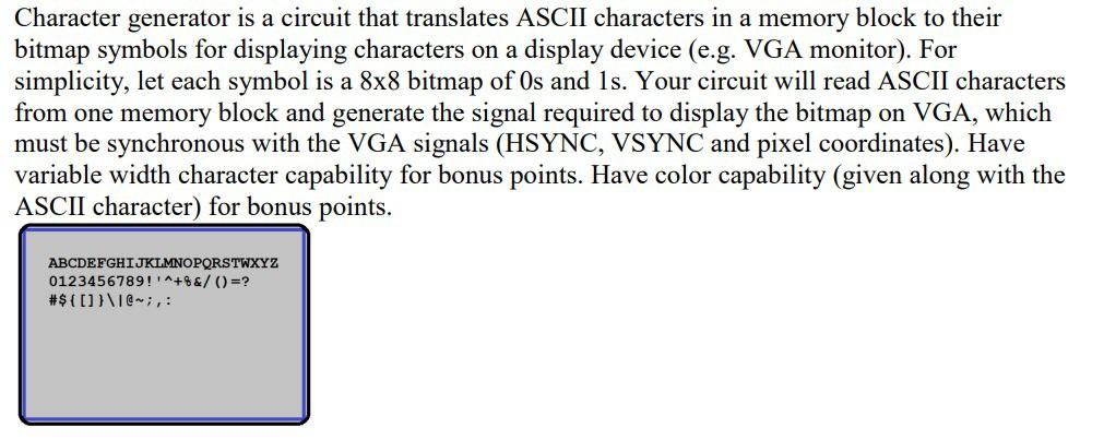Character Generator with VGA for VHDL Program. Letters from a to z