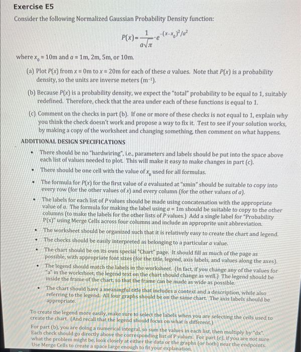 please use excel, show formula sheet and values sheet Exercise E5 Consider