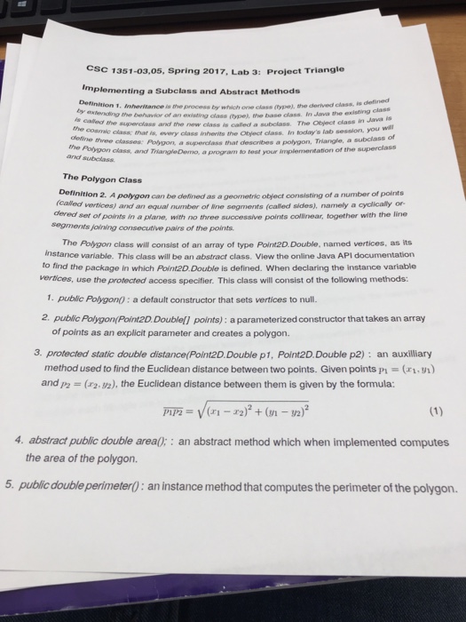 Implementing a Subclass and Abstract methods Csc 1351-o3,os, spring 2017, Lab 3: