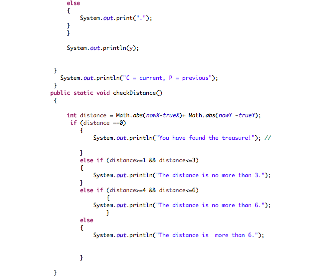 user about how far the treasure is from the location guessed presently.