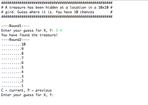 the present guess and the previous guess. Optionally, the program advises the