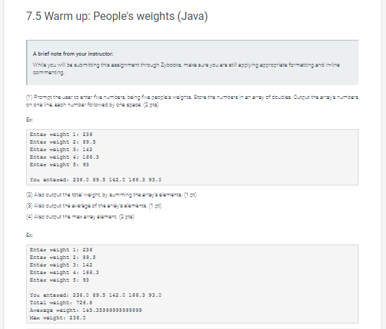 7.5 warm up Zybooks (JAVA) 7.5 Warm up: People's weights (Java) A