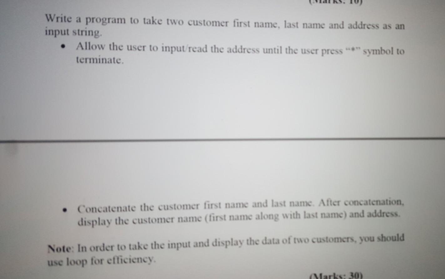  Write a program to take two customer first name, last name