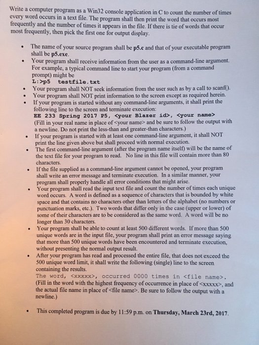  Write a computer program as a Win32 console application in C