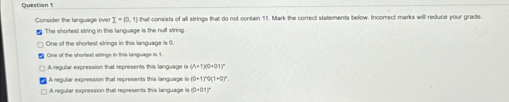 Question 1 Consider the language over ={0,1} that consists of all