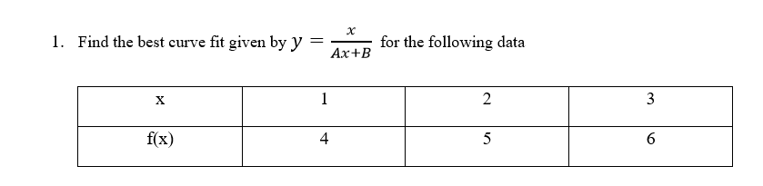 Please solve quickly using Matlab 1. Find the best curve fit