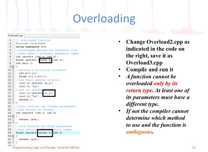 b); can have the same name if 7 float operate (float a
