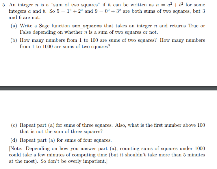 Write a sage program for: An integer n is a sum of