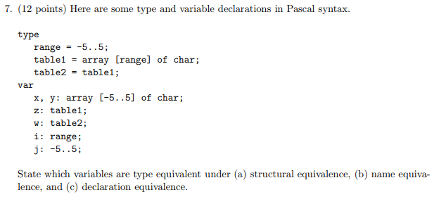  7. (12 points) Here are some type and variable declarations in