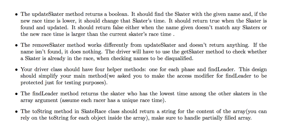 Skate Race Program "); //toDo } private static void phase1(Scanner stdIn, SkateRace