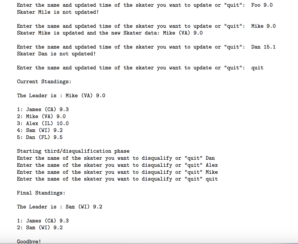 //ToDO } protected static Skater findLeader(SkateRace sRace) { //ToDO } private static