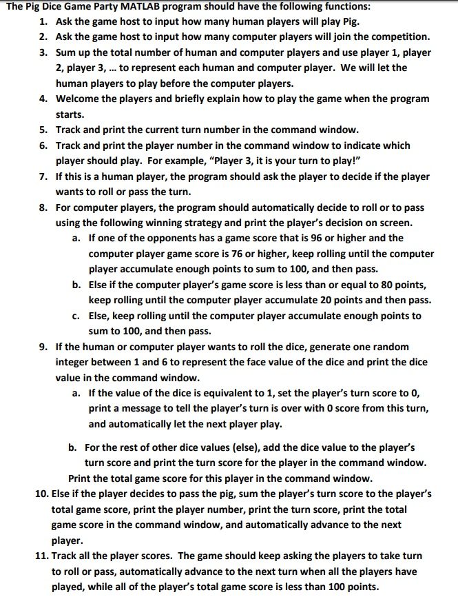 a game of dice called "pig" in the command window. I had