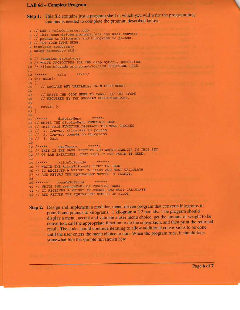  LAB 6d- Complete Program This file contains just a program shell