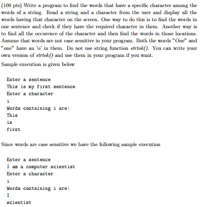 *program is in c* Write a program to find the words