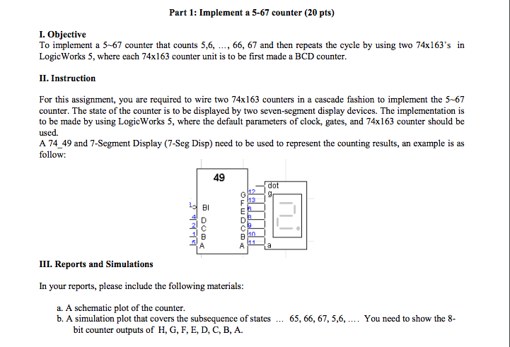 To implement a 5~67 counter that counts 5,6, , 66, 67 and