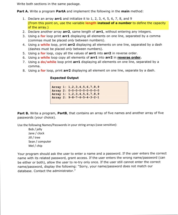  Write both sections in the same package. Part A. Write a