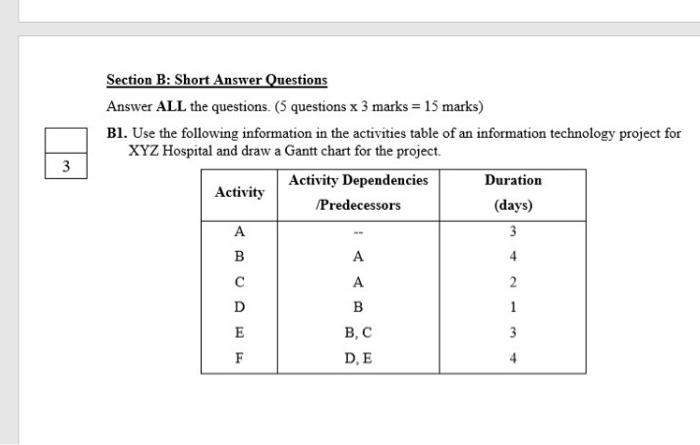  3 Section B: Short Answer Questions Answer ALL the questions. (5